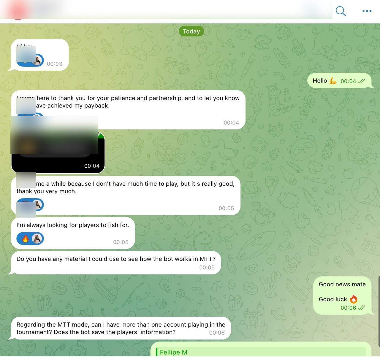 用户 Telegram 反馈：已回本，并咨询 MTT 用法（已隐去身份）